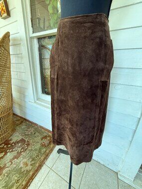 Vintage 70's Anne Fogarty Brown Suede Skirt Marked Size 14